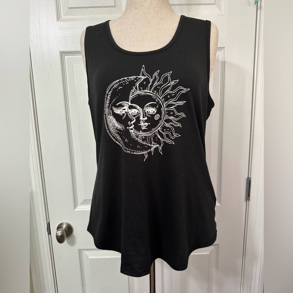 Black Celestial Moon & Sun Graphic Tank Top